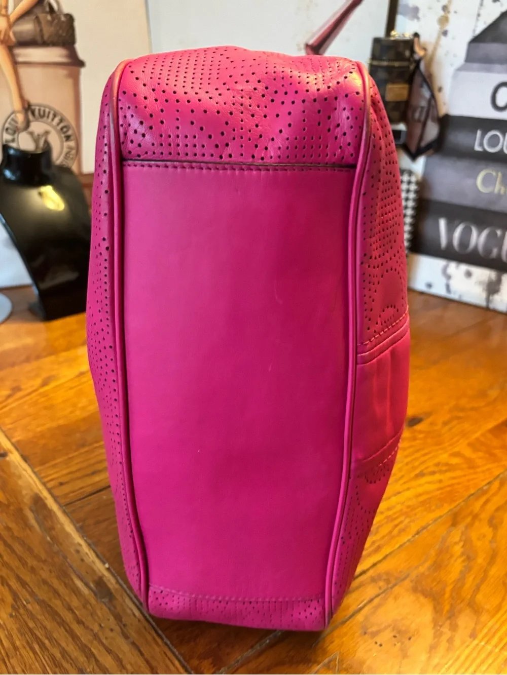 Coach F23241 Pink Perforated Leather Convertible Hobo Crossbody Bag